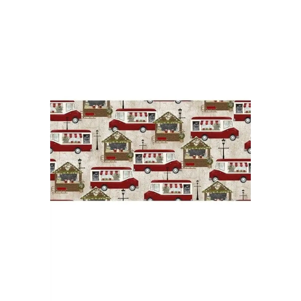 Fabric, "Cocoa Trucks" Pattern - A Christmas to Remember By Beth Albert, Beige Fabric, "Cocoa Trucks" Pattern - A Christmas to Remember By Beth Albert, Beige