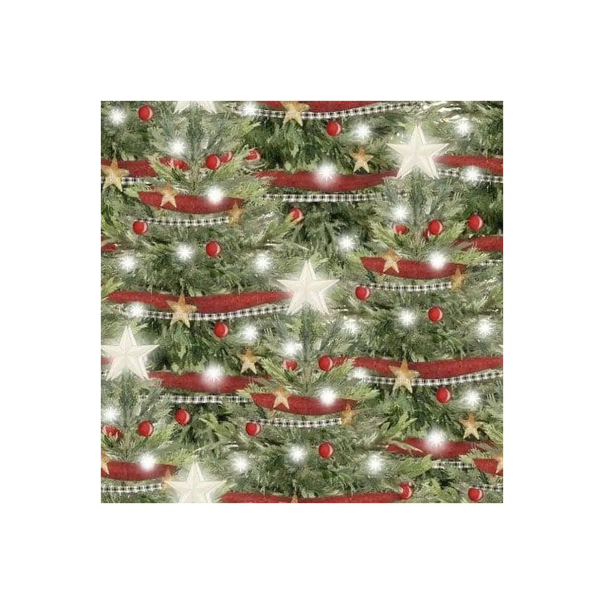 Fabric, "Decorated Trees" Pattern - A Christmas To Remember By Beth Albert, Green Fabric, "Decorated Trees" Pattern - A Christmas To Remember By Beth Albert, Green