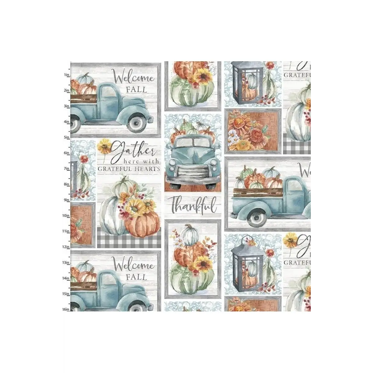 Fabric, 3 Wishes Fabrics, Happy Harvest Collection - Grateful Patchwork Fabric, 3 Wishes Fabrics, Happy Harvest Collection - Grateful Patchwork
