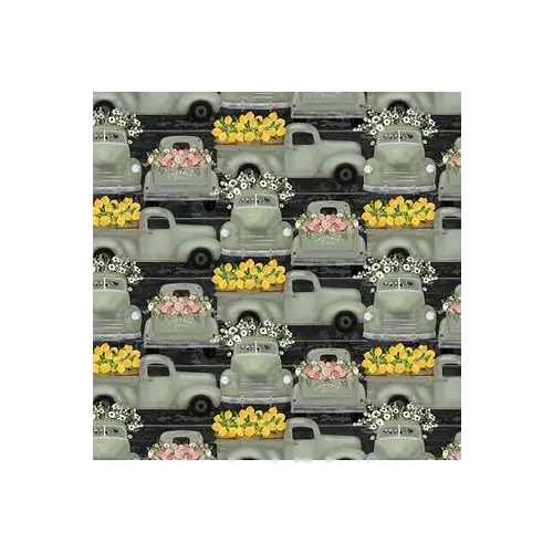 Fabric, 3 Wishes - White Cottage Farm, Farm Fresh Trucks - 20879-Charcoal Fabric, 3 Wishes - White Cottage Farm, Farm Fresh Trucks - 20879-Charcoal