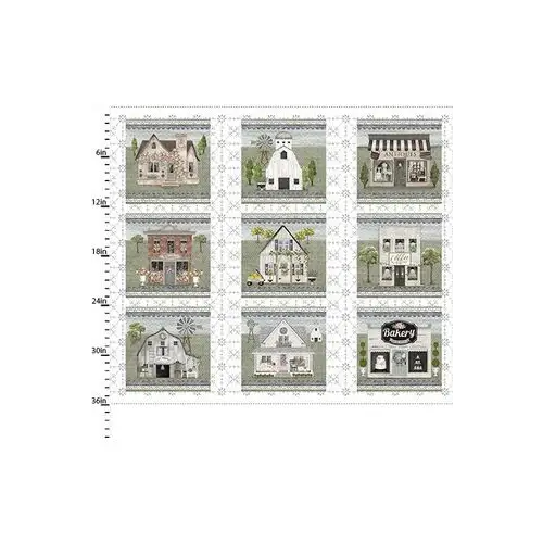 Fabric, 3 Wishes Fabrics, White Cottage Farm, Village 36 inch Panel - 20883-Panel Fabric, 3 Wishes Fabrics, White Cottage Farm, Village 36 inch Panel - 20883-Panel