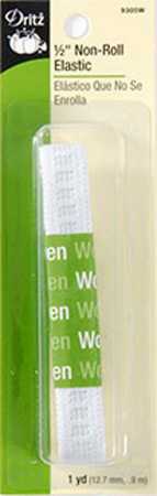 Dritz White Ribbed Non-Roll Elastic 1/2in x 1yd