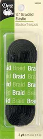 Dritz Black Braided Elastic 1/4in x 3yds