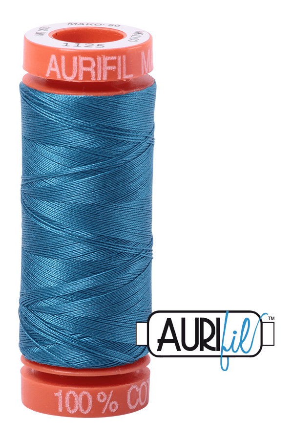 Aurifil Mako 50wt Cotton 200 m 220 yd. spool - 1125 Medium Teal Aurifil Mako 50wt Cotton 200 m 220 yd. spool - 1125 Medium Teal