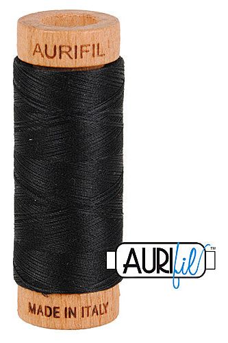 Aurifil Mako 80wt Cotton 274 m 300 yd. spool - 2692 Black Aurifil Mako 80wt Cotton 274 m 300 yd. spool - 2692 Black