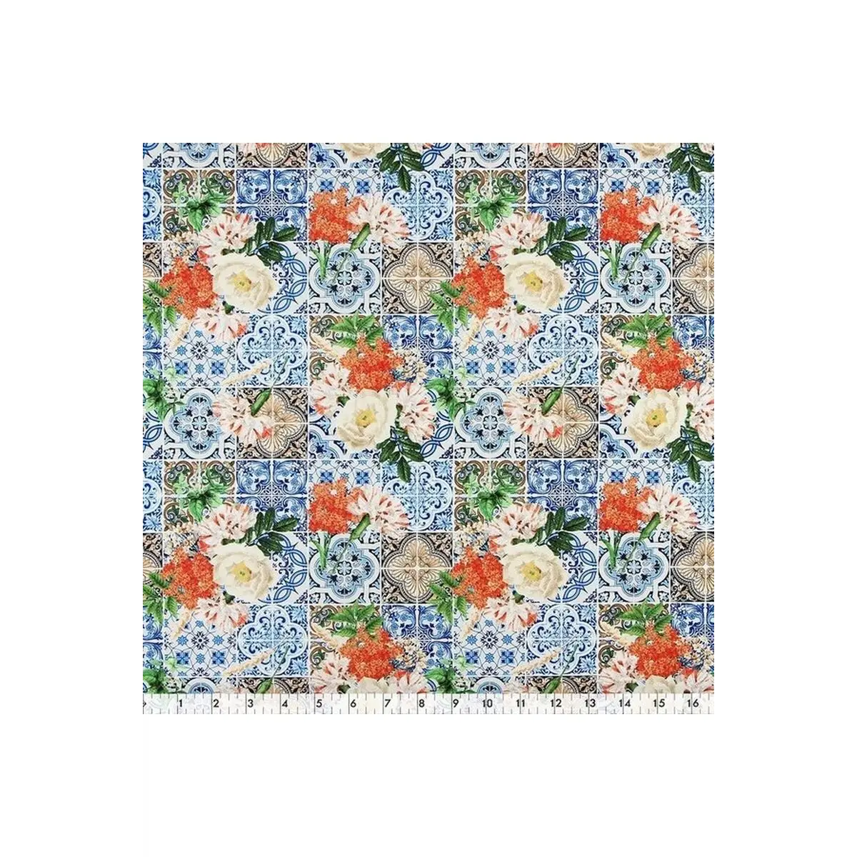 Blue Mosaic Tiles with Flower Bunches Blue Mosaic Tiles with Flower Bunches
