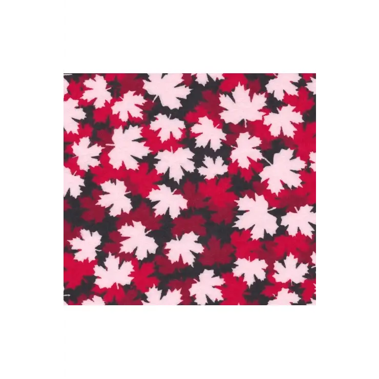 Fabric, Siltex - Red/Black/White Leaves - Flannel 11-0044-0011 Fabric, Siltex - Red/Black/White Leaves - Flannel 11-0044-0011
