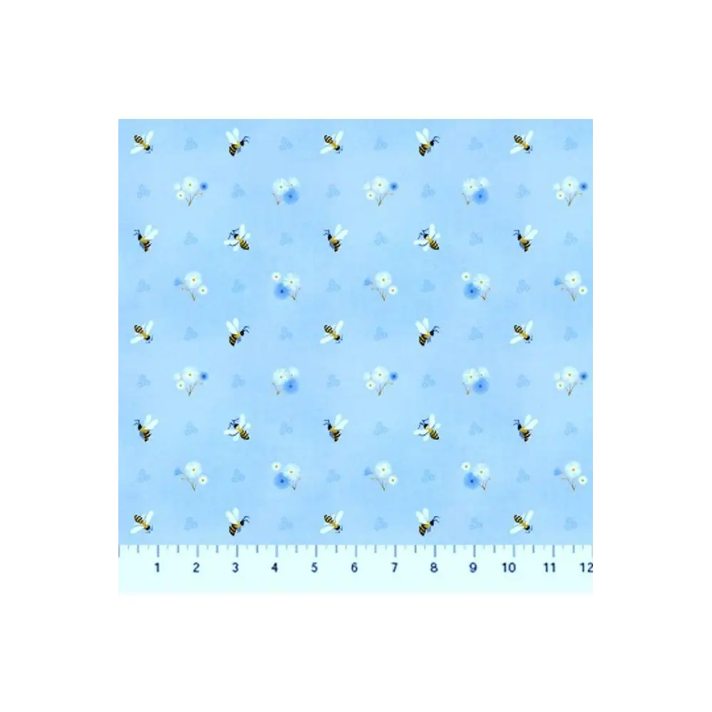 Fabric, Figo - Honey Bloom Little Bees, Blue - 90467-40 Fabric, Figo - Honey Bloom Little Bees, Blue - 90467-40