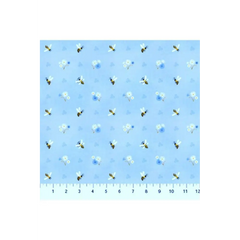 Fabric, Figo - Honey Bloom Little Bees, Blue - 90467-40 Fabric, Figo - Honey Bloom Little Bees, Blue - 90467-40