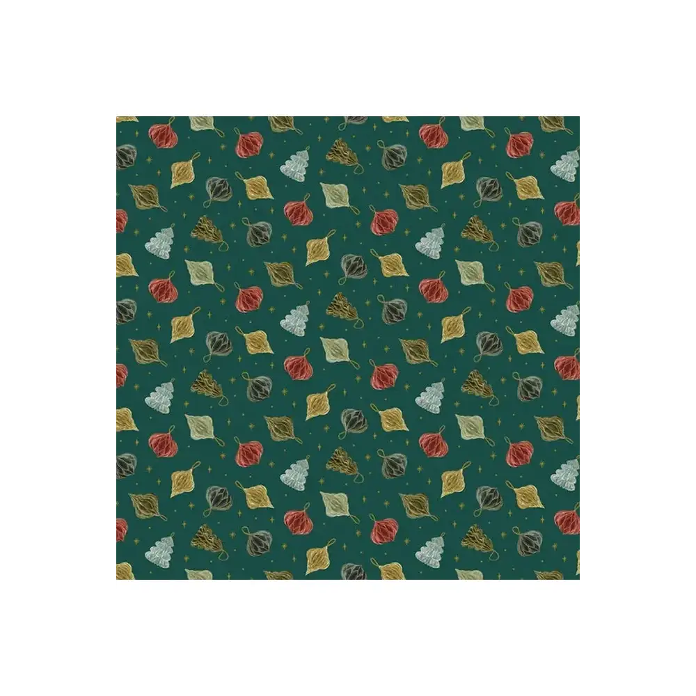 Fabric, Figo, Noel Paper Ornaments- Red, Green 90511M Fabric, Figo, Noel Paper Ornaments- Red, Green 90511M