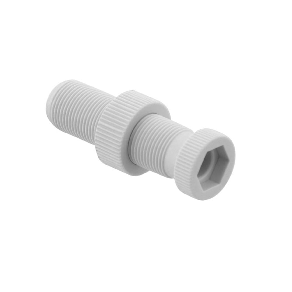 White threaded cylindrical component on a white background White threaded cylindrical component on a white background