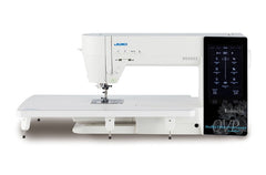 Juki sewing machine with digital display on a white background Juki sewing machine with digital display on a white background