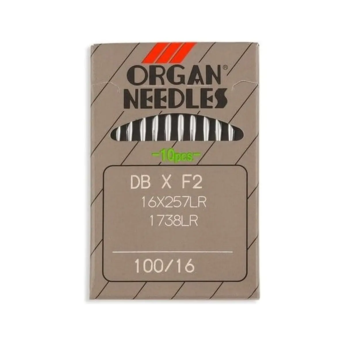Organ Brand Industrial Machine Needles - System: DBxF2, 16x257LR, 1738LR - 10/Pack Organ Brand Industrial Machine Needles - System: DBxF2, 16x257LR, 1738LR - 10/Pack