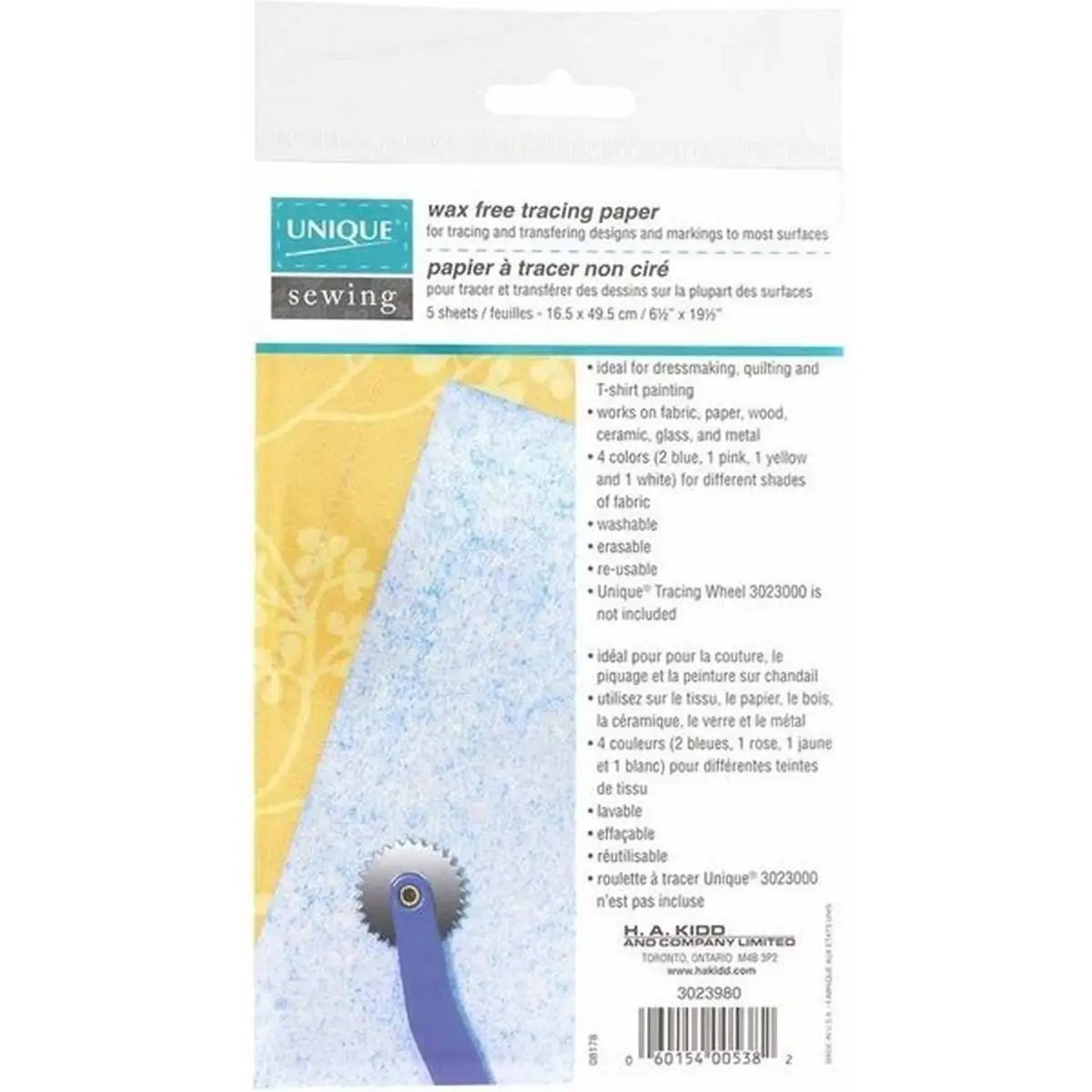 UNIQUE SEWING Tracing Paper Assorted Colours - 16.5 x 49.5cm - 5 sheets UNIQUE SEWING Tracing Paper Assorted Colours - 16.5 x 49.5cm - 5 sheets
