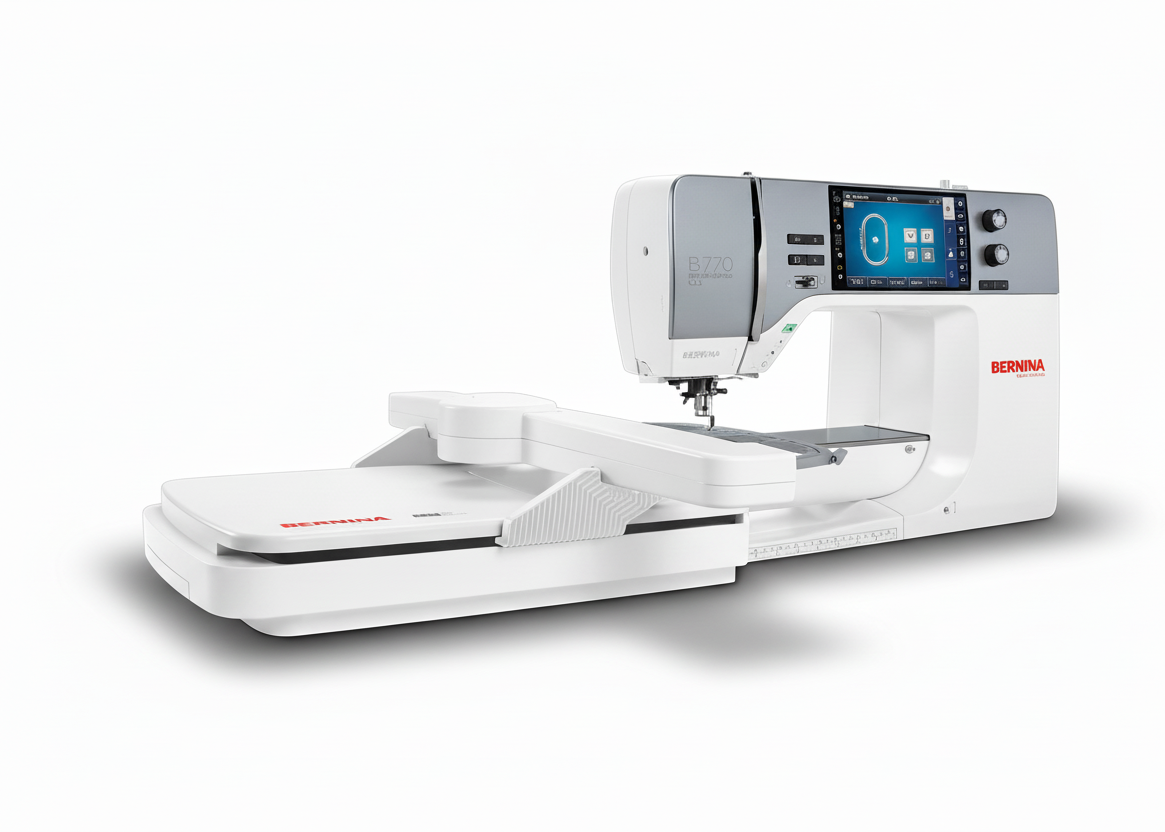 Sewing machine with digital display on a white background