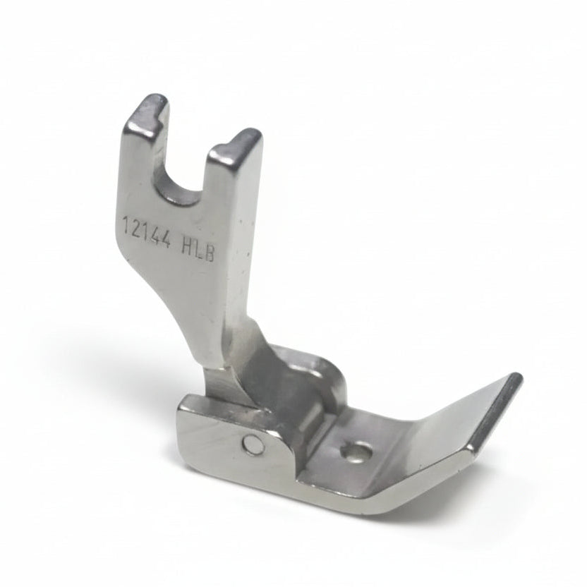 Metal sewing machine foot on a white background