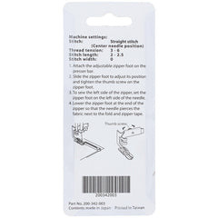 Zipper Foot, Low Shank, Janome #200342003