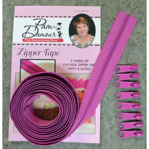 3 Yards of Reversible Coil Zipper Tape with 8 Slides - Fuschia - Zippers