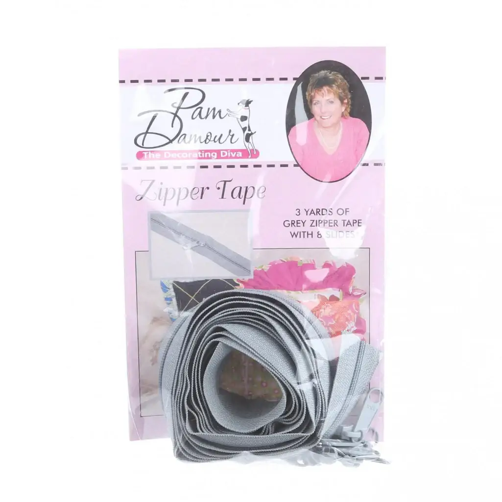 3 Yards of Reversible Coil Zipper Tape with 8 Slides - Grey - Zippers