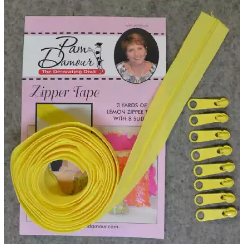 3 Yards of Reversible Coil Zipper Tape with 8 Slides - Lemon - Zippers