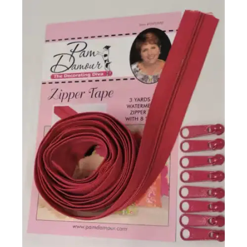 3 Yards of Reversible Coil Zipper Tape with 8 Slides - Watermelon 1 - Zippers