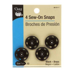 Dritz Snap Sew-On Size 10 Black 4ct
