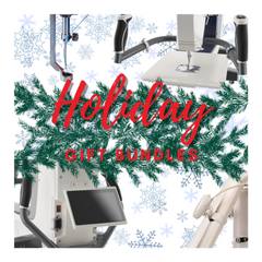 Exercise equipment with holiday-themed text and decorations on a white background