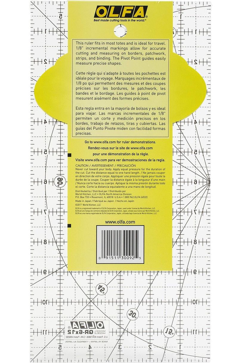 Olfa 1071819 QR-6x12 6-Inch by 12-Inch Frosted Advantage Acrylic Ruler