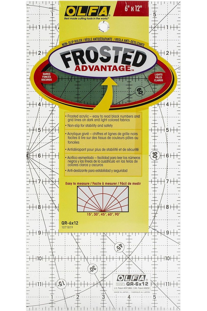 Olfa 1071819 QR-6x12 6-Inch by 12-Inch Frosted Advantage Acrylic Ruler