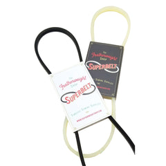 Superbelt with packaging and labels on a textured white background