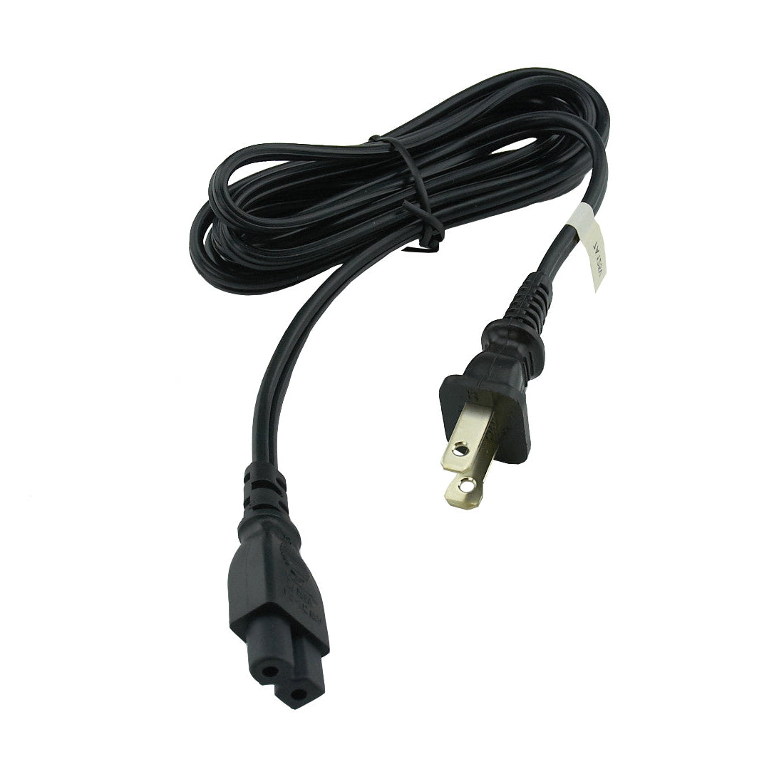 Black power cord with plug on a white background