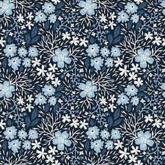 Whimsy-Navy and White Foliage (Sold By 1/2 Meter)