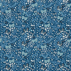 Whimsy - Butterflies Blue Yardage (Sold By 1/2 Meter)