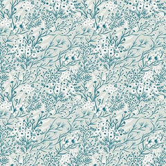 Whimsy- White and Teal Foliage (Sold By 1/2 Meter)