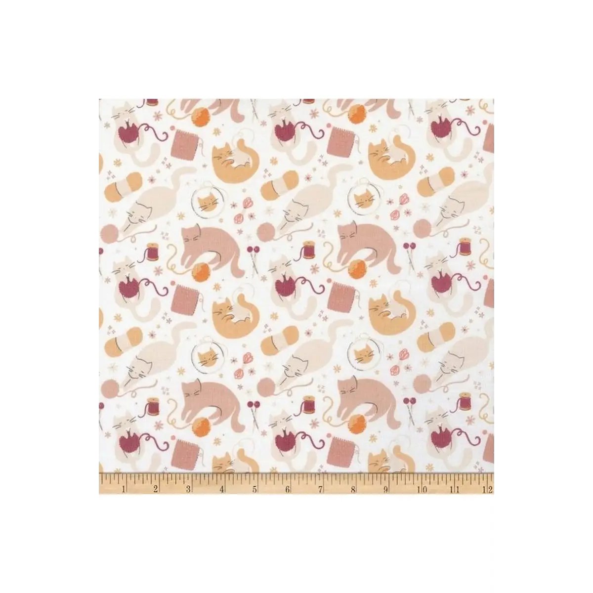 Fabric, Camelot Fabrics, Smitten Kittens - White