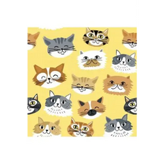 Fabric, A.E. Nathan Fabrics, Yellow Cat Faces Fabric Sold in Multiples of 1/2 M