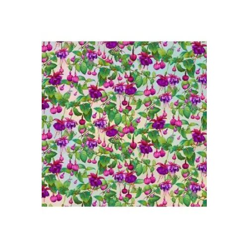Fabric, Henry Glass & Co. Fabrics, Gossamer Garden - Pastel Fuchsia Flowers