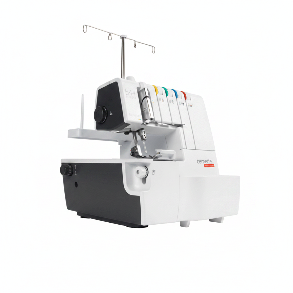 White serger sewing machine with brand logo on a white background