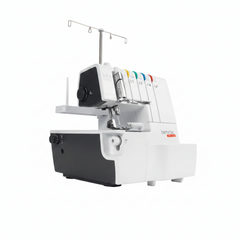 White serger sewing machine with brand logo on a white background
