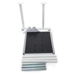 White metal stand with black mat on a white background