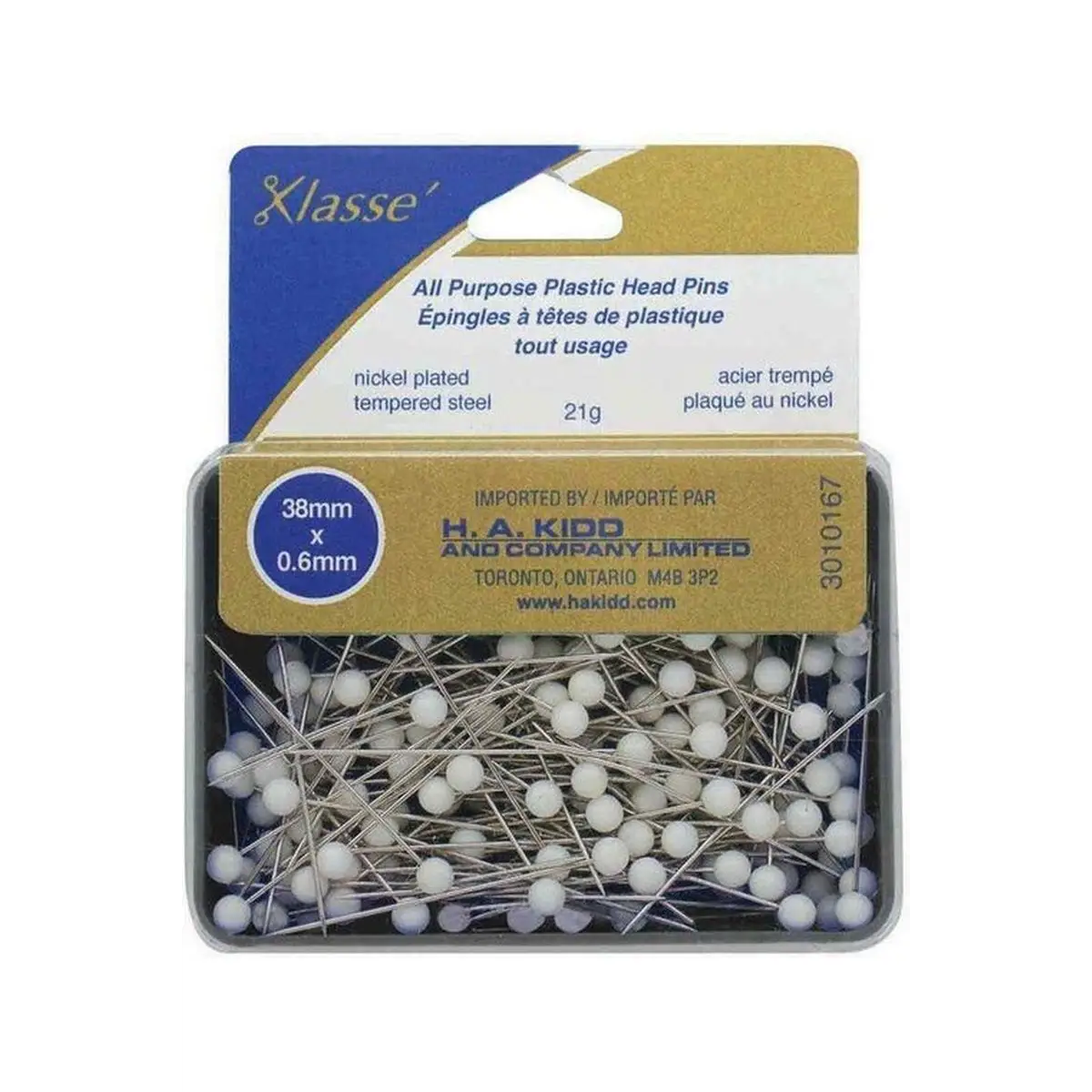 KLASSE´ All Purpose Plastic Head Pins White 170pcs - 38mm 11?2?