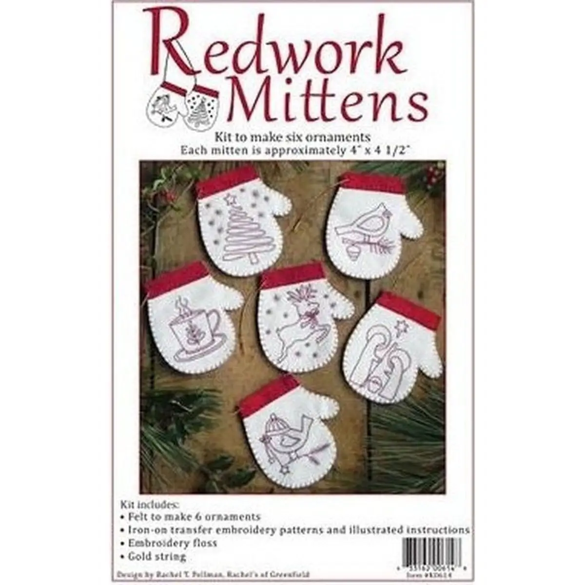 Redwork Mittens Ornament Kit