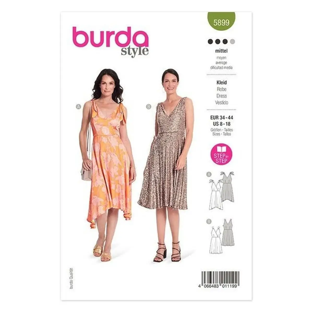 BURDA - 5899 V-neck Sleeveless Dress with Full Skirt