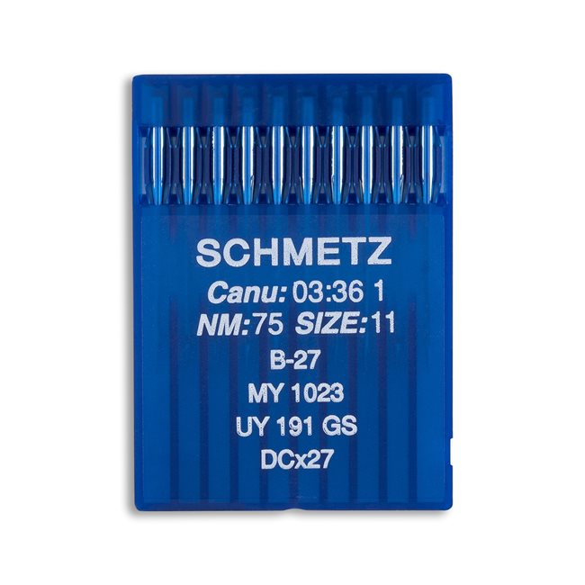 Aiguilles pour machines industrielles à pointe régulière Schmetz - B27, MY 1023, UY 191 GS, DCx27 - 10/paquet 