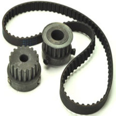 Timing belt and two gears on a white background