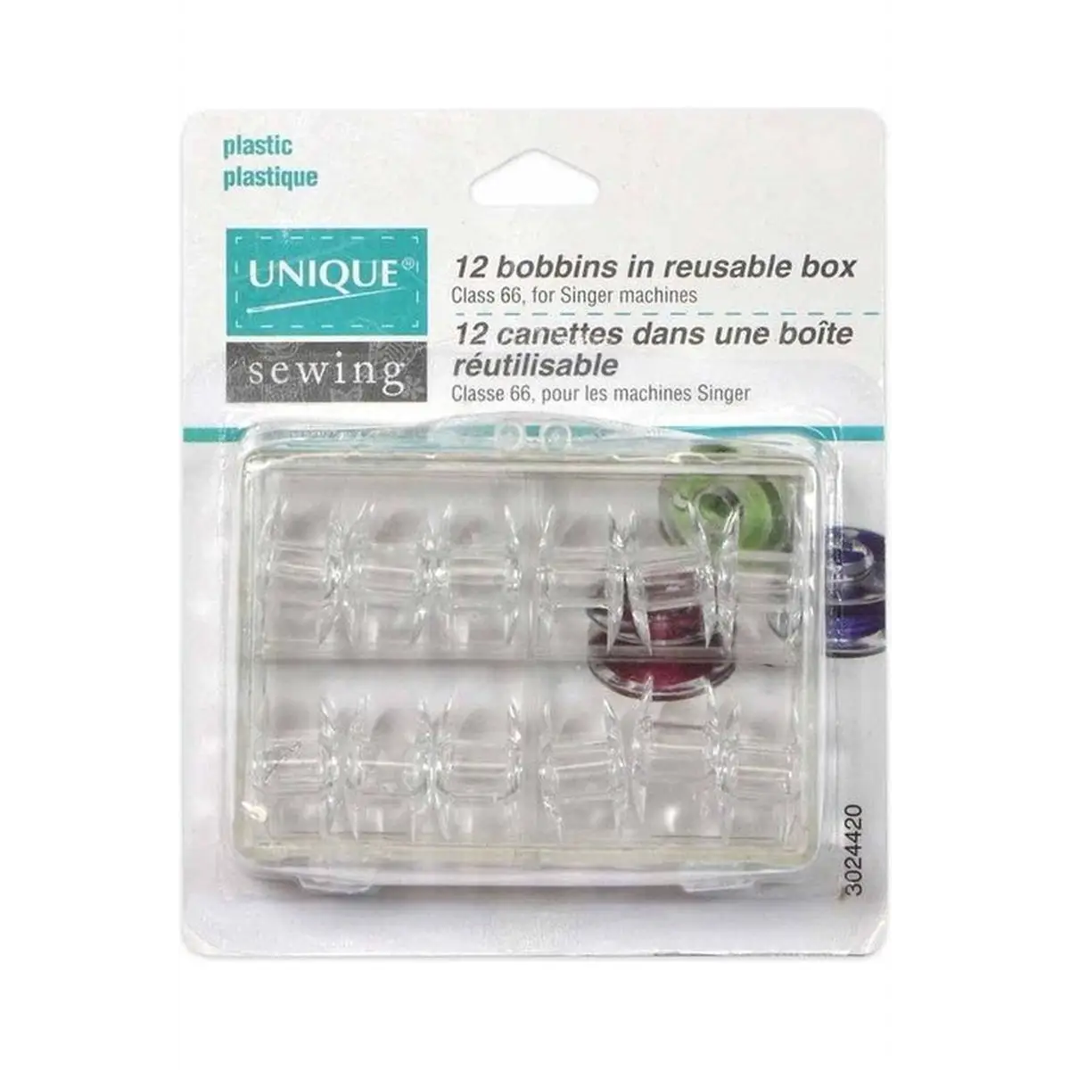UNIQUE SEWING Plastic Bobbins in Reusable Box - 12pcs