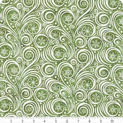 Winter Solstice II Green on White Snow Swirl Yardage (Sold By 1/2 Meter)