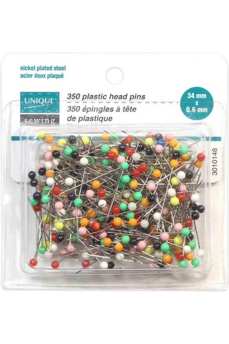 UNIQUE SEWING Plastic Head Pins - Assorted Colours - 350 pcs - 34mm 1 15/16?